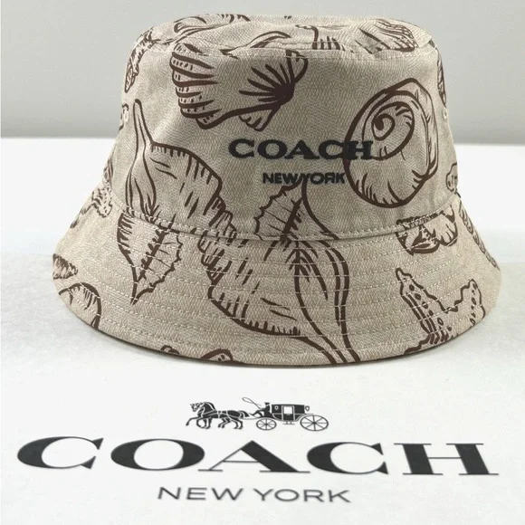 COACH BEIGE AND BROWN SEASHELL BUCKET HAT - Picture 1 of 10